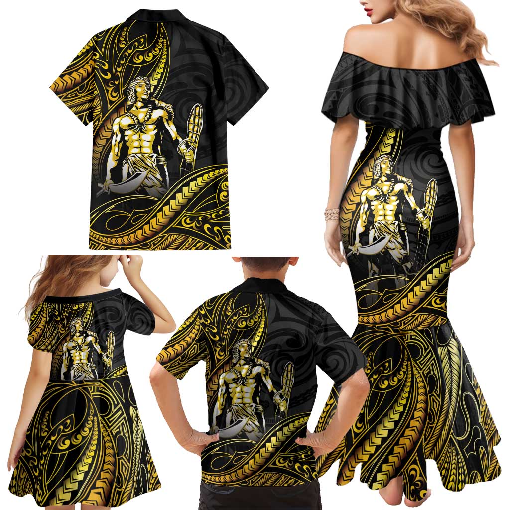 Filipinos Lapu Lapu Hero Family Matching Mermaid Dress and Hawaiian Shirt Gold Polynesian Tribal Tattoo LT05 - Polynesian Pride