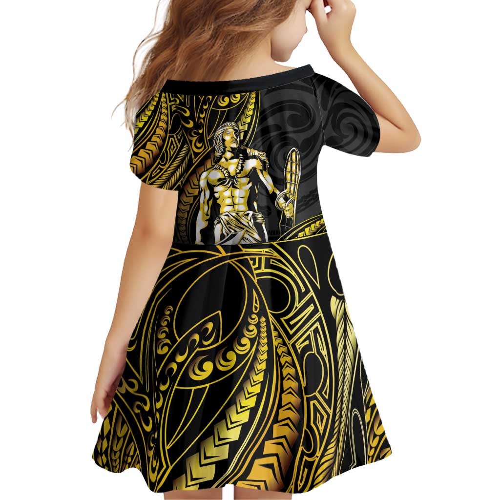 Filipinos Lapu Lapu Hero Family Matching Off The Shoulder Long Sleeve Dress and Hawaiian Shirt Gold Polynesian Tribal Tattoo LT05 - Polynesian Pride