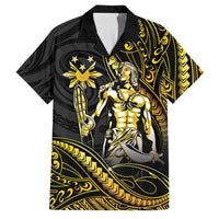 Filipinos Lapu Lapu Hero Family Matching Off Shoulder Short Dress and Hawaiian Shirt Gold Polynesian Tribal Tattoo LT05 Dad's Shirt - Short Sleeve Gold - Polynesian Pride