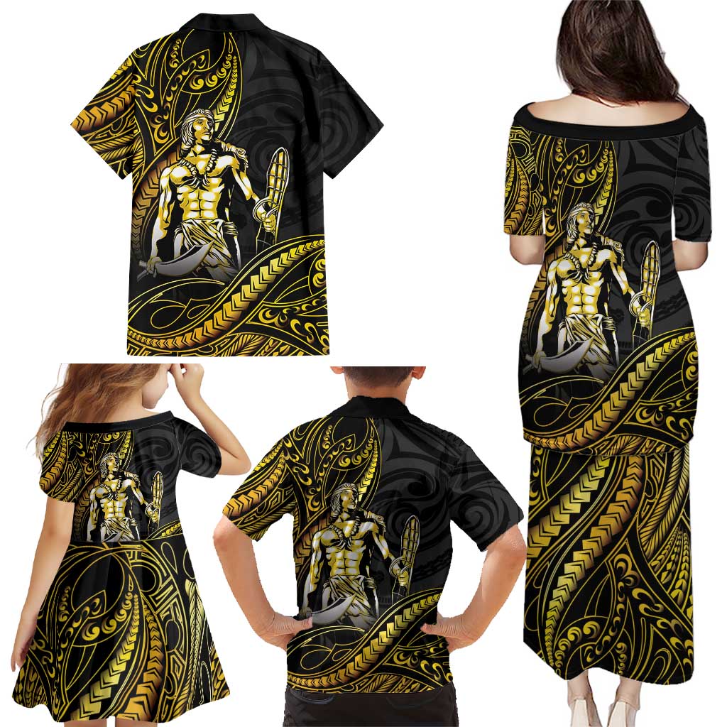 Filipinos Lapu Lapu Hero Family Matching Puletasi and Hawaiian Shirt Gold Polynesian Tribal Tattoo LT05 - Polynesian Pride