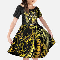 Filipinos Lapu Lapu Hero Family Matching Tank Maxi Dress and Hawaiian Shirt Gold Polynesian Tribal Tattoo LT05 Daughter's Dress Gold - Polynesian Pride
