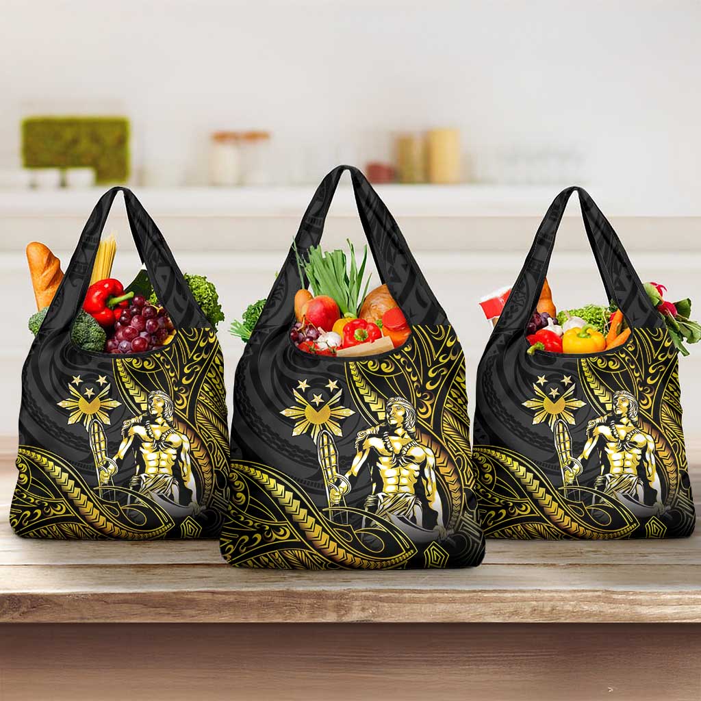 Filipinos Lapu Lapu Hero Grocery Bag Gold Polynesian Tribal Tattoo