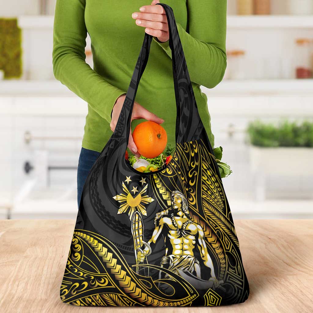 Filipinos Lapu Lapu Hero Grocery Bag Gold Polynesian Tribal Tattoo