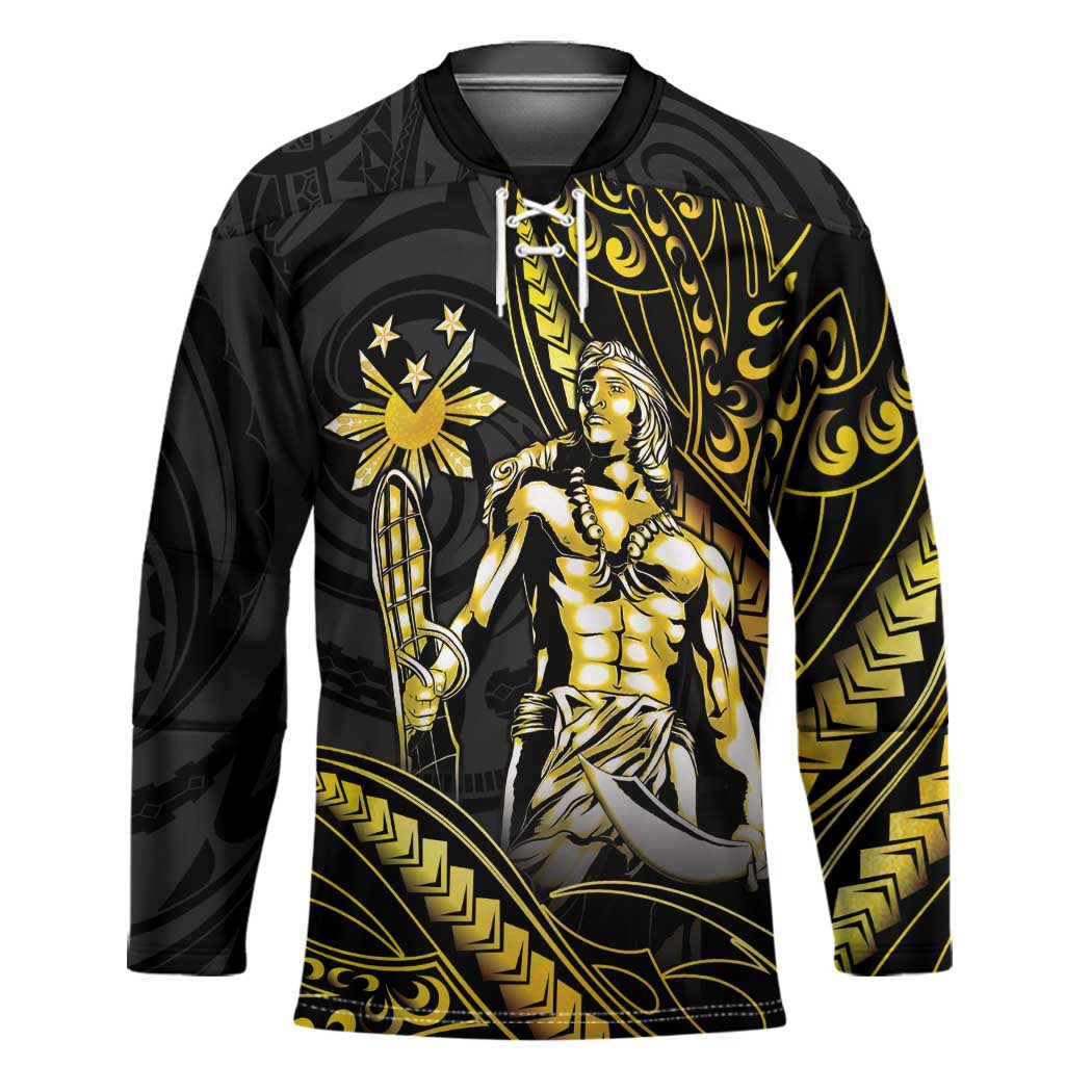 Filipinos Lapu Lapu Hero Hockey Jersey Gold Polynesian Tribal Tattoo LT05 Unisex Gold - Polynesian Pride