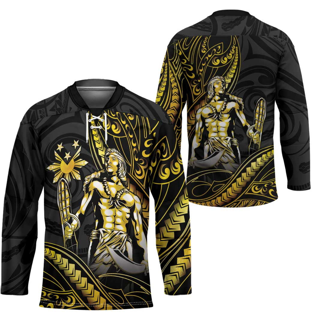 Filipinos Lapu Lapu Hero Hockey Jersey Gold Polynesian Tribal Tattoo LT05 - Polynesian Pride