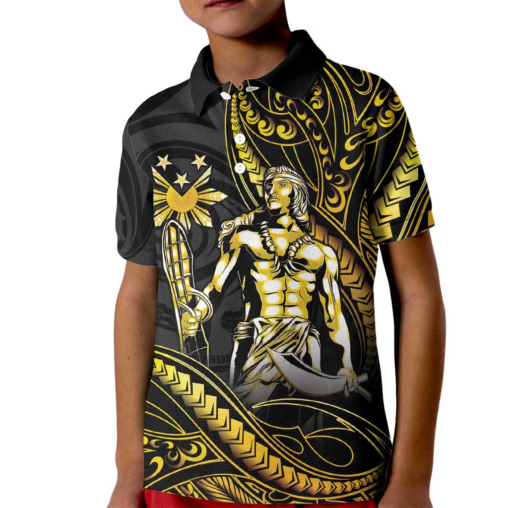 Filipinos Lapu Lapu Hero Kid Polo Shirt Gold Polynesian Tribal Tattoo LT05 Kid Gold - Polynesian Pride