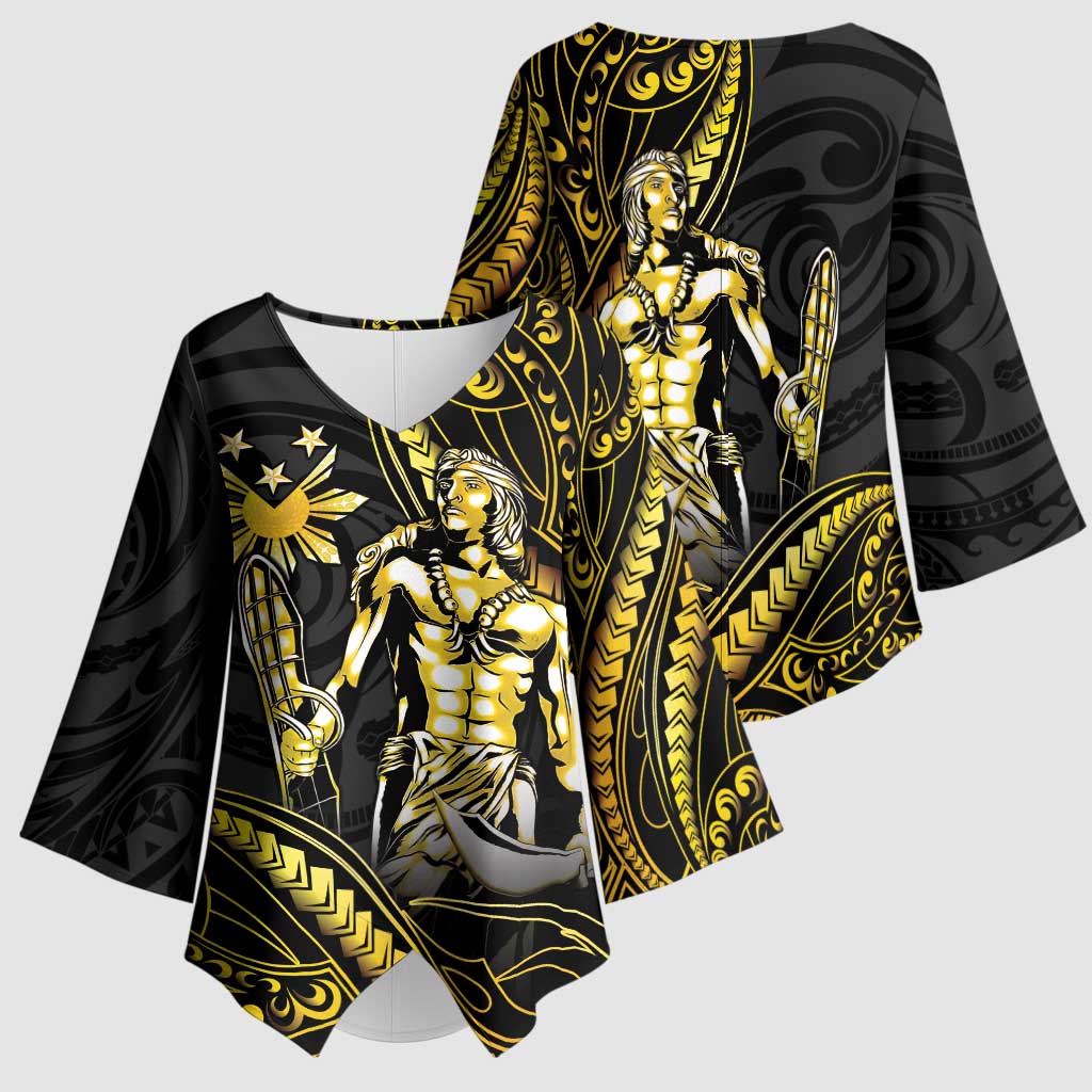 Filipinos Lapu Lapu Hero Kimono Sleeve Blouse Gold Polynesian Tribal Tattoo