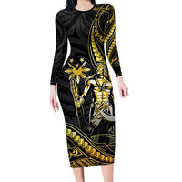 Filipinos Lapu Lapu Hero Long Sleeve Bodycon Dress Gold Polynesian Tribal Tattoo LT05 Long Dress Gold - Polynesian Pride