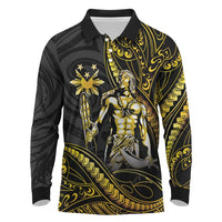 Filipinos Lapu Lapu Hero Long Sleeve Polo Shirt Gold Polynesian Tribal Tattoo LT05 Gold - Polynesian Pride