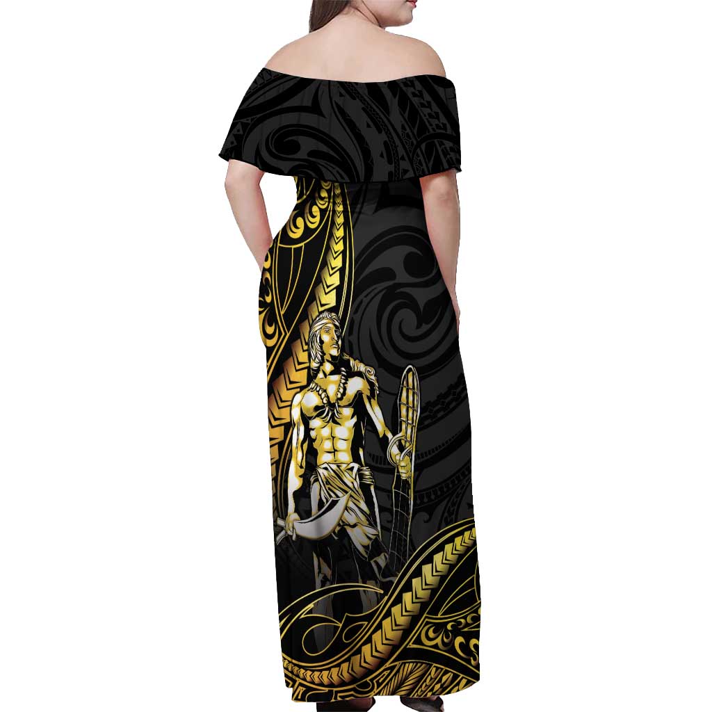 Filipinos Lapu Lapu Hero Off Shoulder Maxi Dress Gold Polynesian Tribal Tattoo LT05 - Polynesian Pride