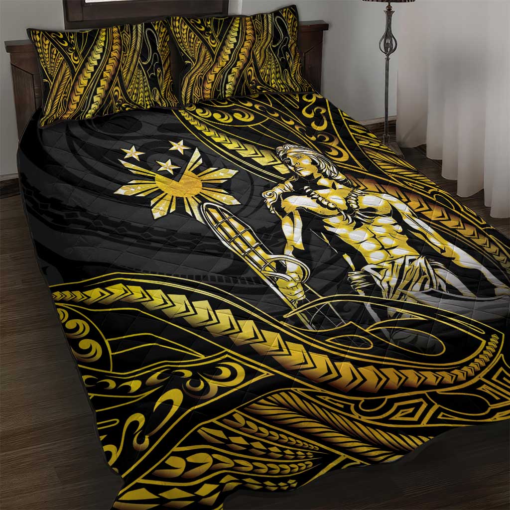 Filipinos Lapu Lapu Hero Quilt Bed Set Gold Polynesian Tribal Tattoo