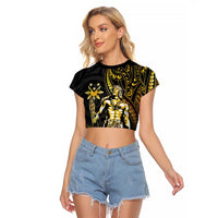 Filipinos Lapu Lapu Hero Raglan Cropped T Shirt Gold Polynesian Tribal Tattoo LT05 Female Gold - Polynesian Pride