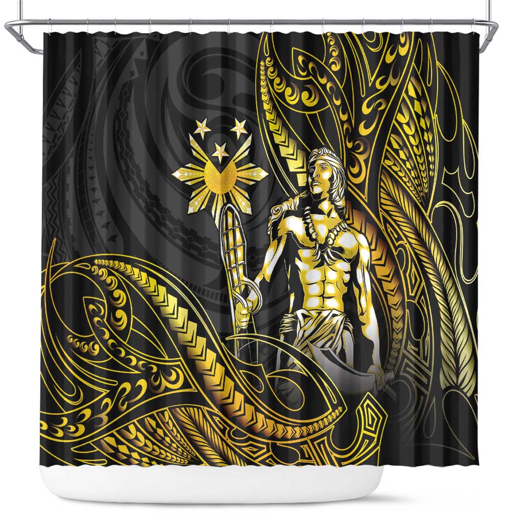 Filipinos Lapu Lapu Hero Shower Curtain Gold Polynesian Tribal Tattoo