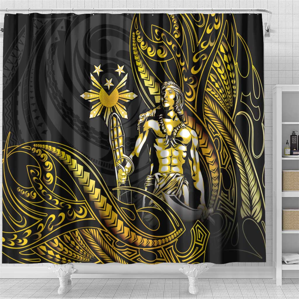 Filipinos Lapu Lapu Hero Shower Curtain Gold Polynesian Tribal Tattoo