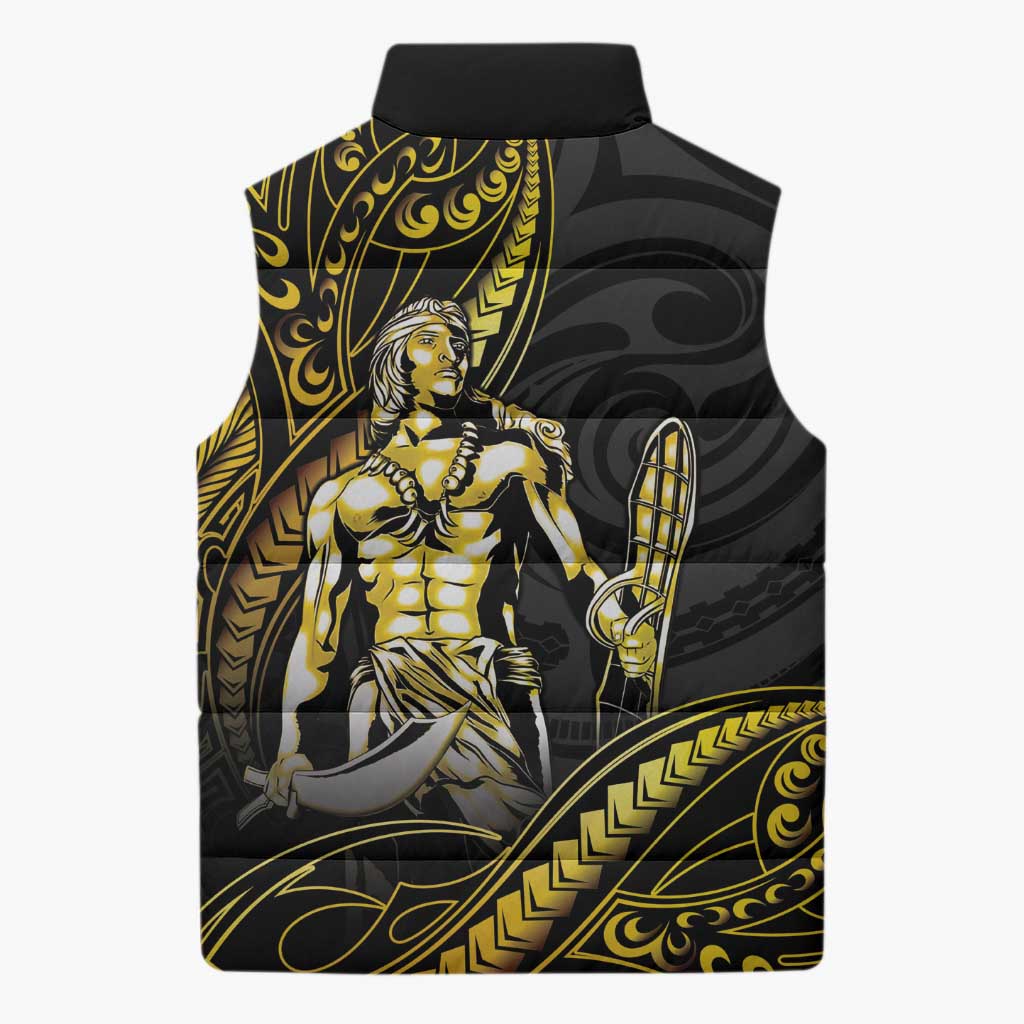 Filipinos Lapu Lapu Hero Sleeveless Puffer Jacket Gold Polynesian Tribal Tattoo LT05 - Polynesian Pride