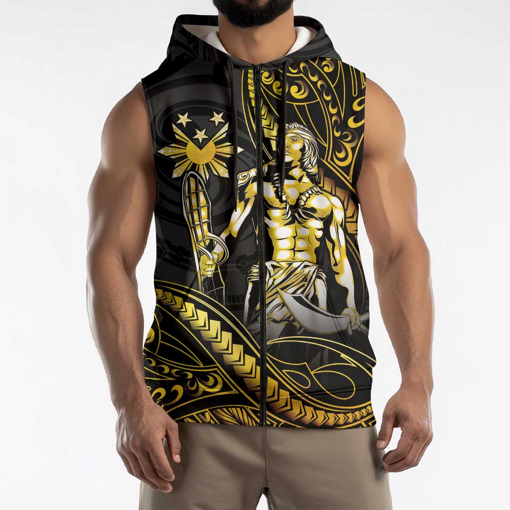 Filipinos Lapu Lapu Hero Sleeveless Zip Hoodie Gold Polynesian Tribal Tattoo LT05 - Polynesian Pride