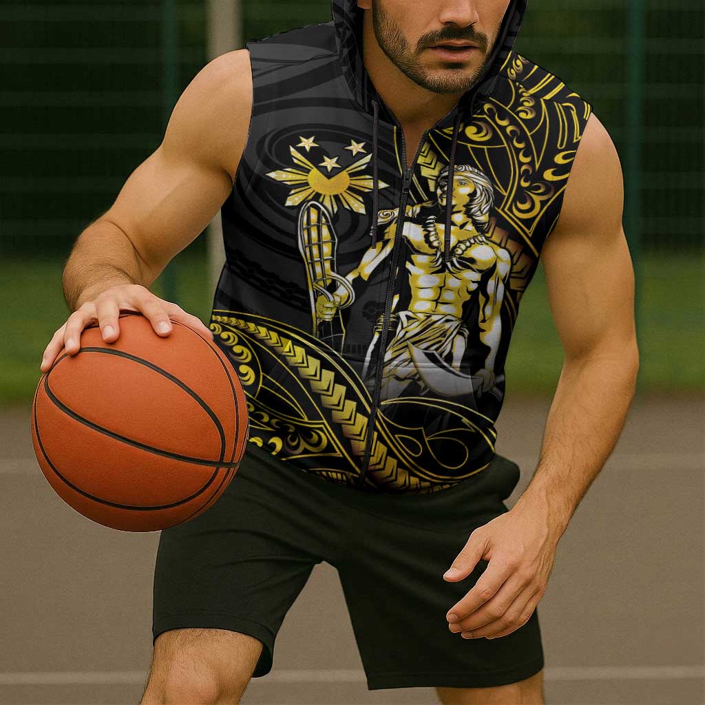 Filipinos Lapu Lapu Hero Sleeveless Zip Hoodie Gold Polynesian Tribal Tattoo LT05 - Polynesian Pride