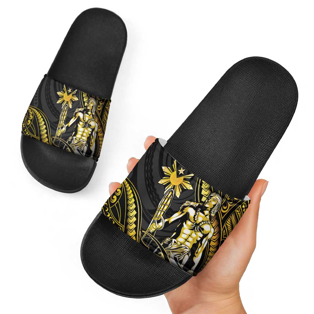 Filipinos Lapu Lapu Hero Slide Sandals Gold Polynesian Tribal Tattoo