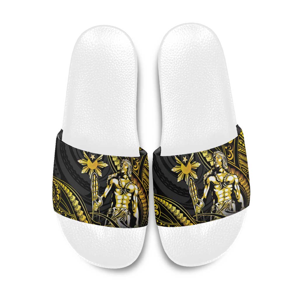 Filipinos Lapu Lapu Hero Slide Sandals Gold Polynesian Tribal Tattoo