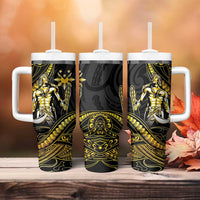 Filipinos Lapu Lapu Hero Tumbler With Handle Gold Polynesian Tribal Tattoo
