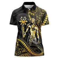 Filipinos Lapu Lapu Hero Women Polo Shirt Gold Polynesian Tribal Tattoo LT05 Female Gold - Polynesian Pride
