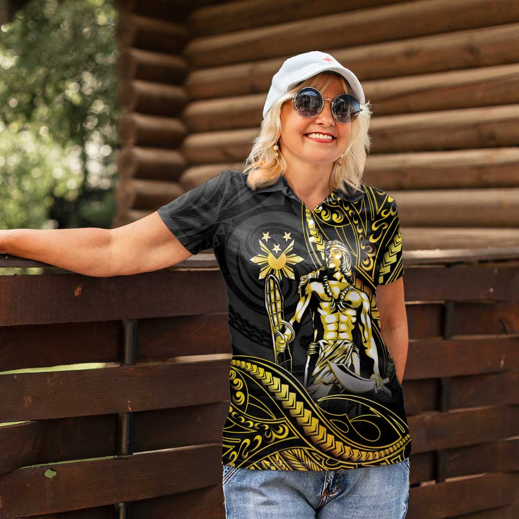 Filipinos Lapu Lapu Hero Women Polo Shirt Gold Polynesian Tribal Tattoo LT05 - Polynesian Pride