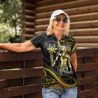 Filipinos Lapu Lapu Hero Women Polo Shirt Gold Polynesian Tribal Tattoo LT05 - Polynesian Pride