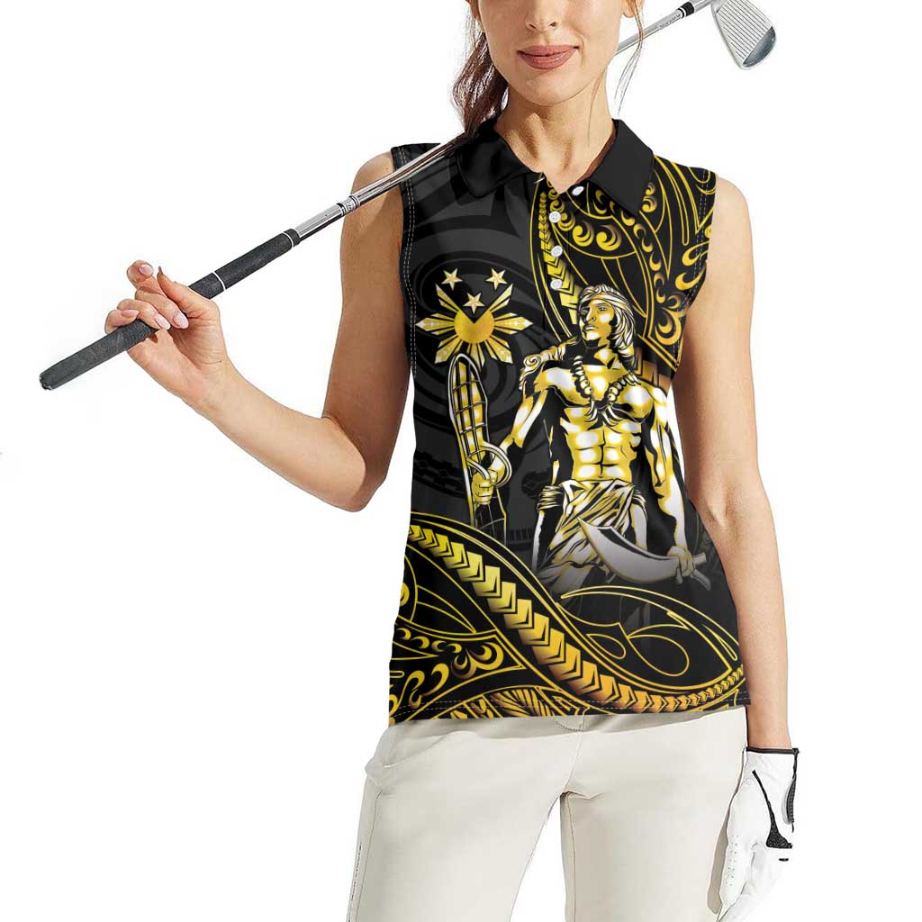 Filipinos Lapu Lapu Hero Women Sleeveless Polo Shirt Gold Polynesian Tribal Tattoo LT05 - Polynesian Pride