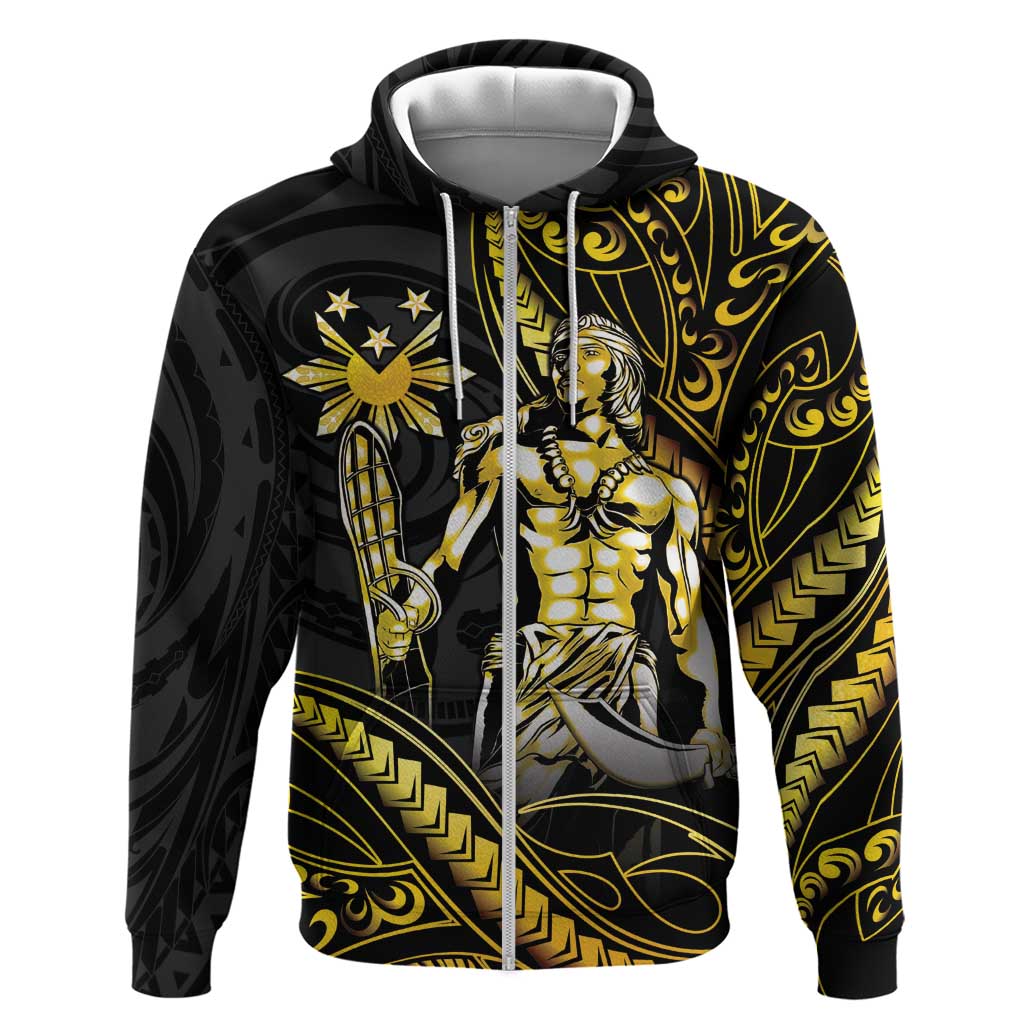 Filipinos Lapu Lapu Hero Zip Hoodie Gold Polynesian Tribal Tattoo