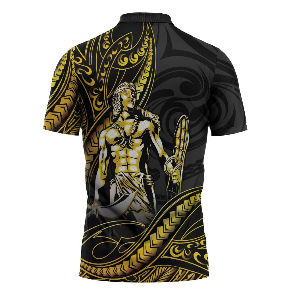 Filipinos Lapu Lapu Hero Zipper Polo Shirt Gold Polynesian Tribal Tattoo LT05 - Polynesian Pride