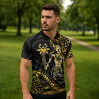 Filipinos Lapu Lapu Hero Zipper Polo Shirt Gold Polynesian Tribal Tattoo LT05 - Polynesian Pride