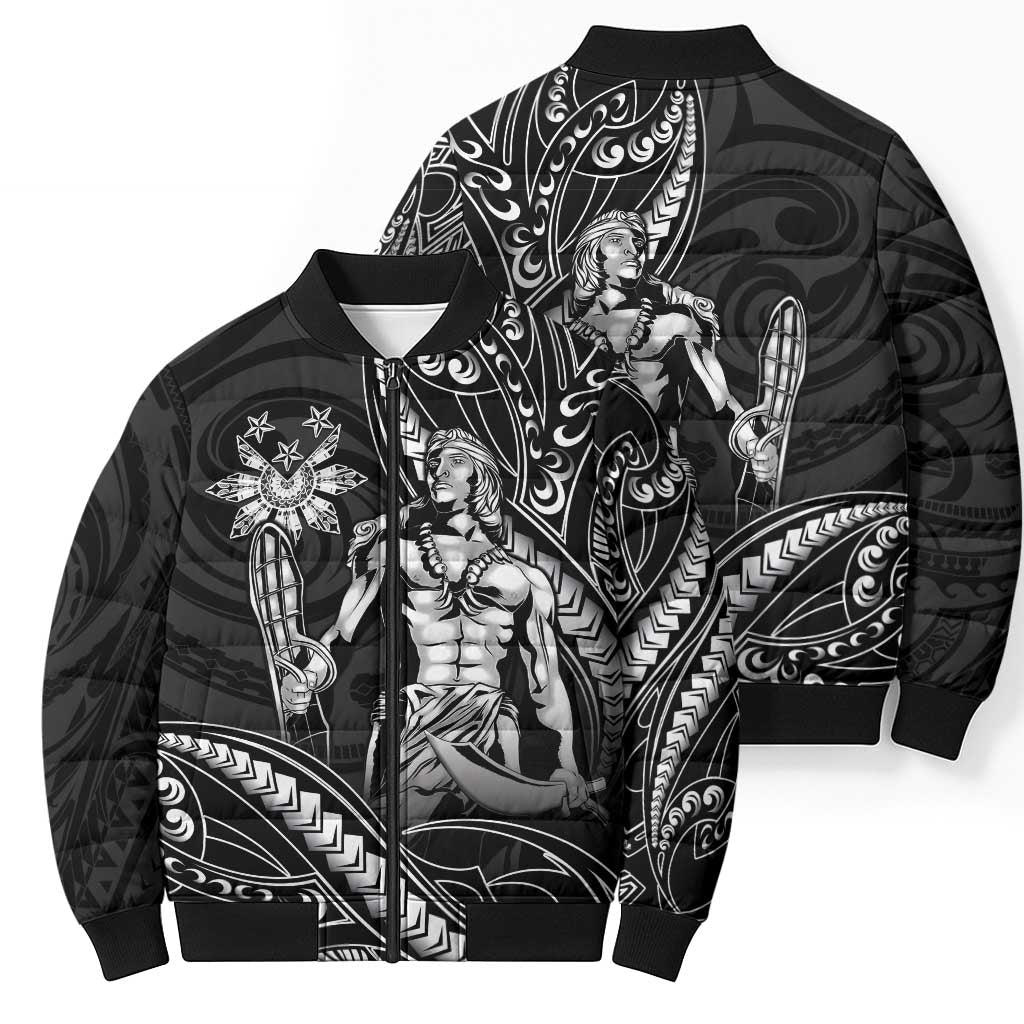 Filipinos Lapu Lapu Hero Bomber Puffer Jacket Black Polynesian Tribal Tattoo LT05 - Polynesian Pride
