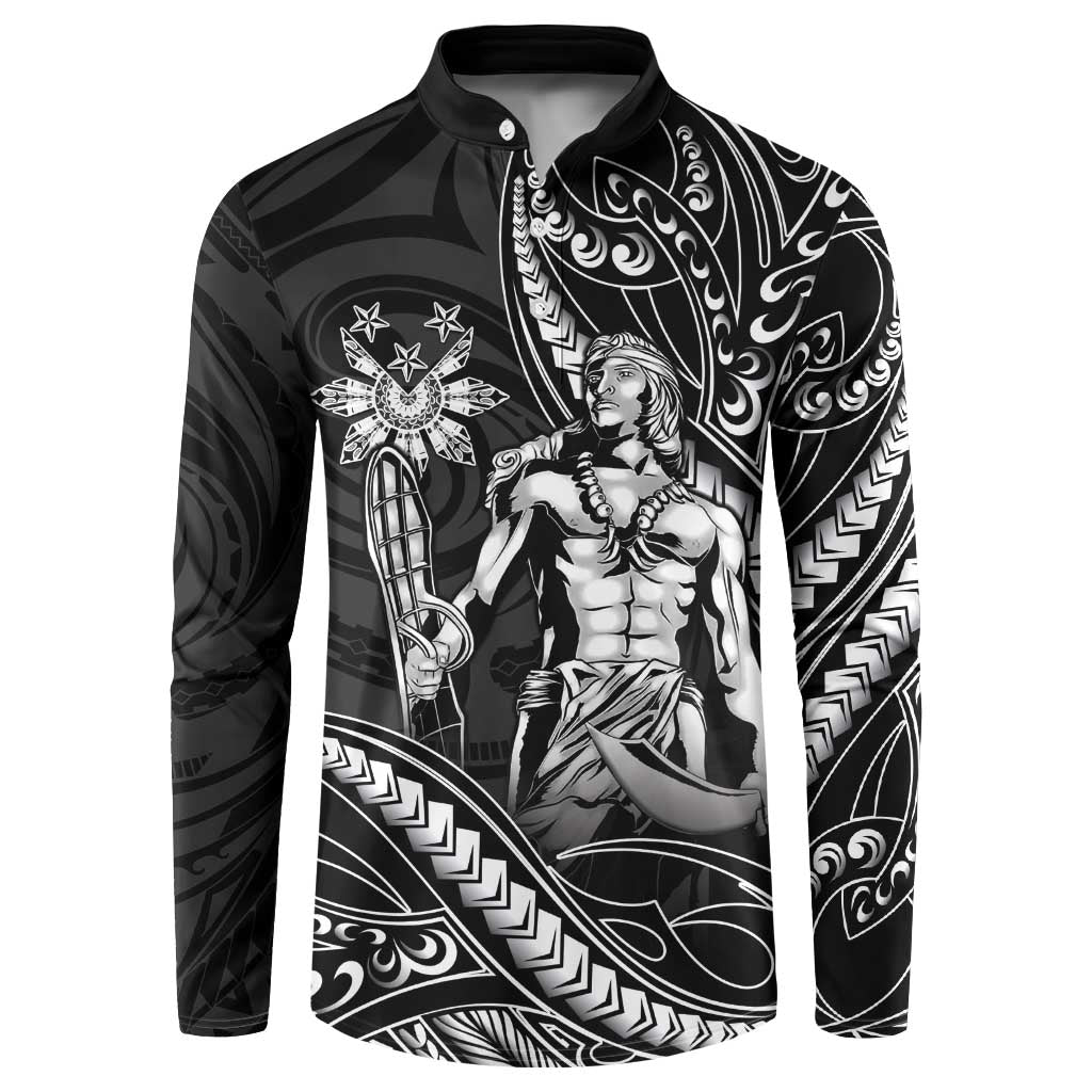 Filipinos Lapu Lapu Hero Button Sweatshirt Black Polynesian Tribal Tattoo