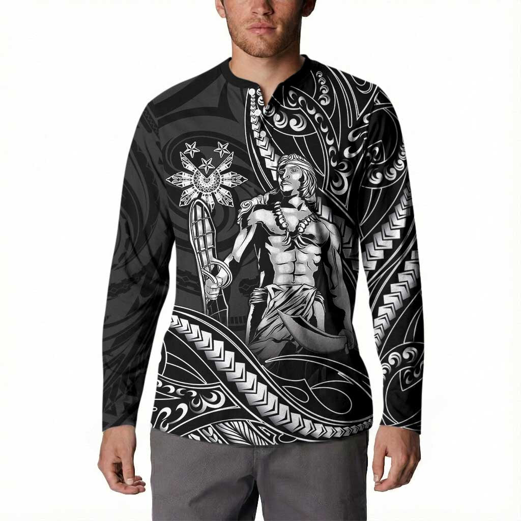 Filipinos Lapu Lapu Hero Button Sweatshirt Black Polynesian Tribal Tattoo