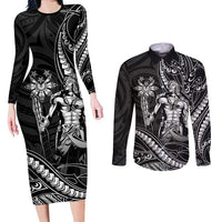 Filipinos Lapu Lapu Hero Couples Matching Long Sleeve Bodycon Dress and Long Sleeve Button Shirt Black Polynesian Tribal Tattoo LT05 Black - Polynesian Pride