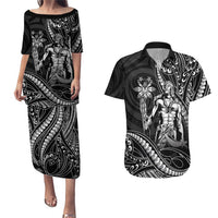 Filipinos Lapu Lapu Hero Couples Matching Puletasi and Hawaiian Shirt Black Polynesian Tribal Tattoo LT05 Black - Polynesian Pride