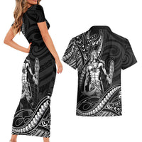 Filipinos Lapu Lapu Hero Couples Matching Short Sleeve Bodycon Dress and Hawaiian Shirt Black Polynesian Tribal Tattoo LT05 - Polynesian Pride