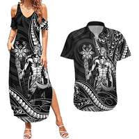 Filipinos Lapu Lapu Hero Couples Matching Summer Maxi Dress and Hawaiian Shirt Black Polynesian Tribal Tattoo LT05 Black - Polynesian Pride