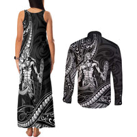 Filipinos Lapu Lapu Hero Couples Matching Tank Maxi Dress and Long Sleeve Button Shirt Black Polynesian Tribal Tattoo LT05 - Polynesian Pride