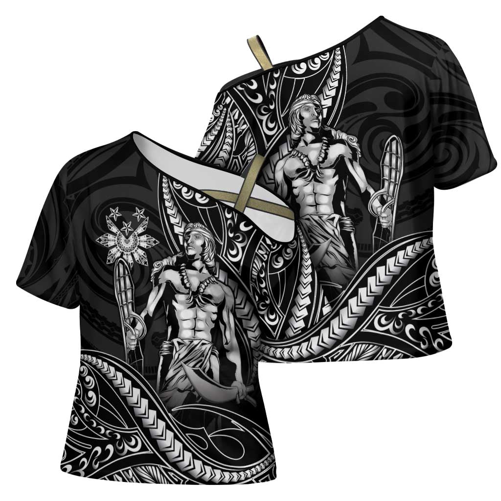 Filipinos Lapu Lapu Hero Cross Shoulder Shirt Black Polynesian Tribal Tattoo