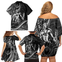Filipinos Lapu Lapu Hero Family Matching Off Shoulder Short Dress and Hawaiian Shirt Black Polynesian Tribal Tattoo LT05 - Polynesian Pride