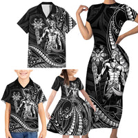 Filipinos Lapu Lapu Hero Family Matching Short Sleeve Bodycon Dress and Hawaiian Shirt Black Polynesian Tribal Tattoo LT05 - Polynesian Pride
