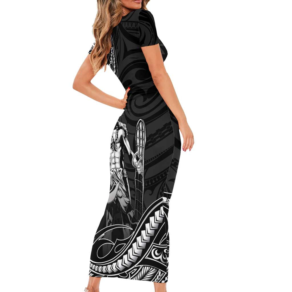 Filipinos Lapu Lapu Hero Family Matching Short Sleeve Bodycon Dress and Hawaiian Shirt Black Polynesian Tribal Tattoo LT05 - Polynesian Pride