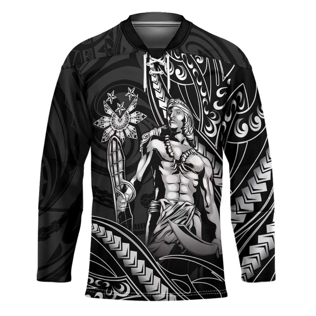 Filipinos Lapu Lapu Hero Hockey Jersey Black Polynesian Tribal Tattoo