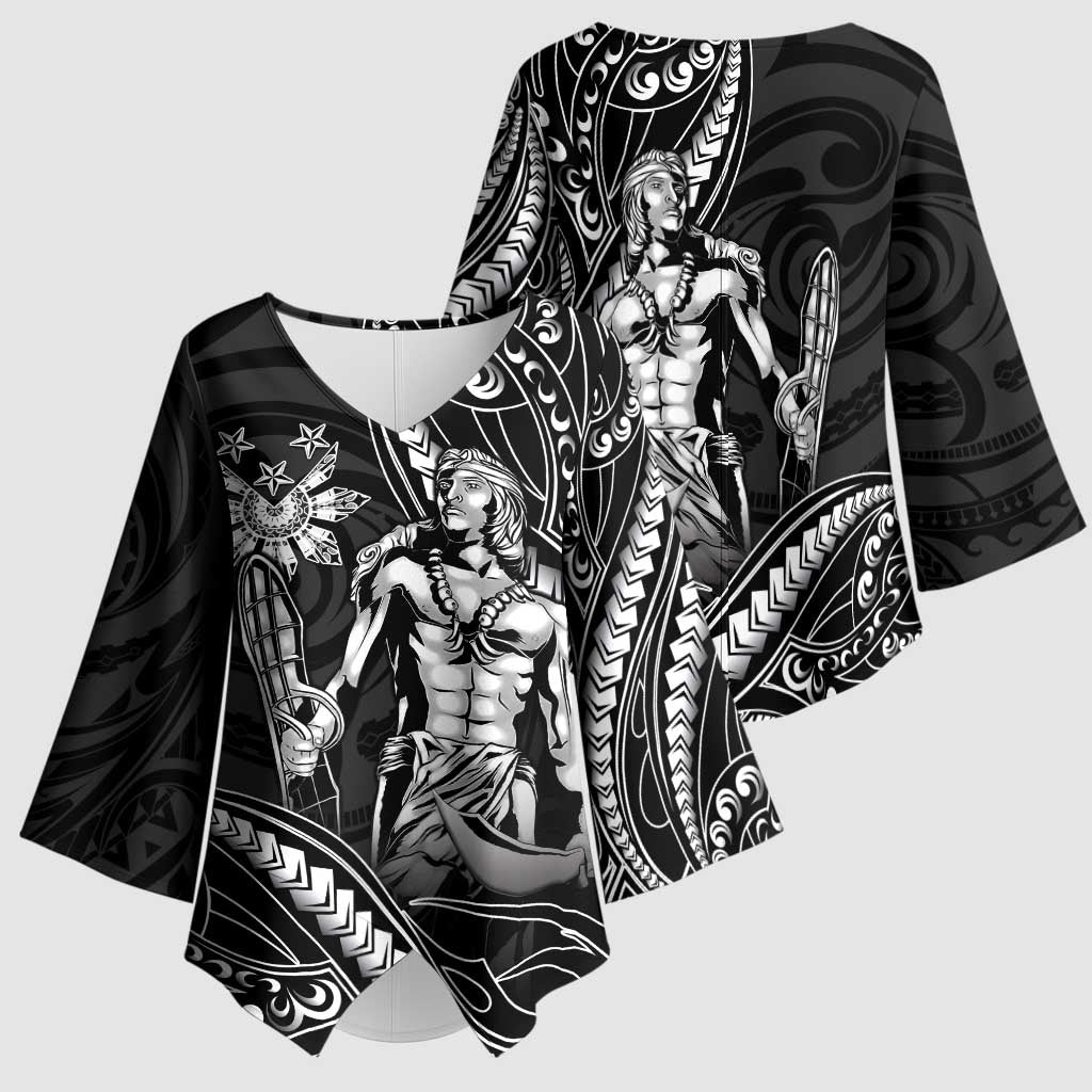 Filipinos Lapu Lapu Hero Kimono Sleeve Blouse Black Polynesian Tribal Tattoo