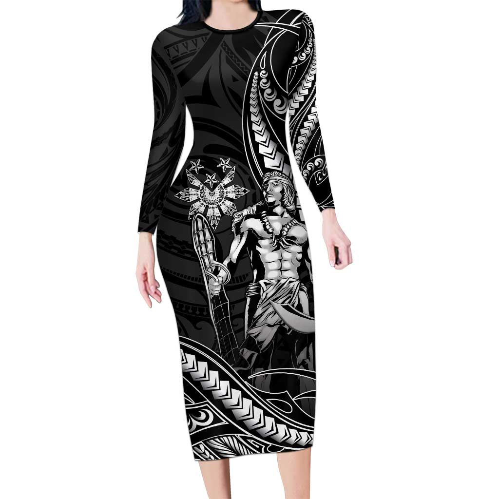 Filipinos Lapu Lapu Hero Long Sleeve Bodycon Dress Black Polynesian Tribal Tattoo LT05 Long Dress Black - Polynesian Pride
