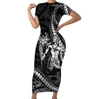 Filipinos Lapu Lapu Hero Short Sleeve Bodycon Dress Black Polynesian Tribal Tattoo LT05 Long Dress Black - Polynesian Pride