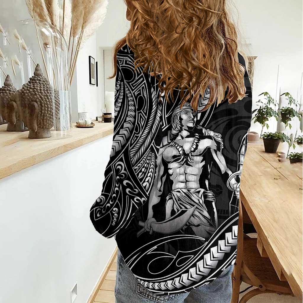 Filipinos Lapu Lapu Hero Women Casual Shirt Black Polynesian Tribal Tattoo LT05 - Polynesian Pride