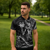 Filipinos Lapu Lapu Hero Zipper Polo Shirt Black Polynesian Tribal Tattoo LT05 - Polynesian Pride