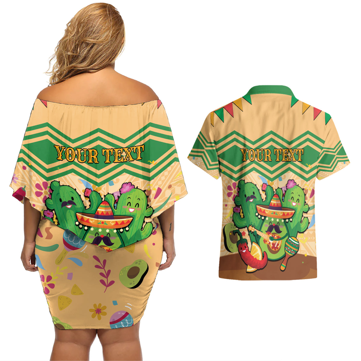 Personalised Hawaii Cinco De Mayo Couples Matching Off Shoulder Short Dress and Hawaiian Shirt Funny Style